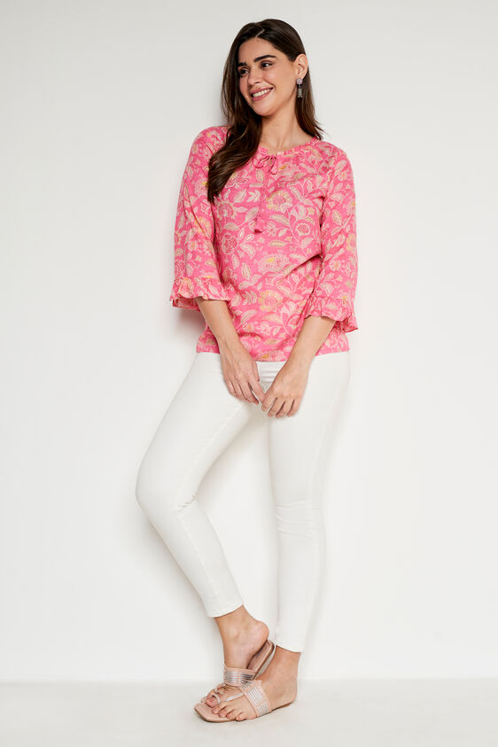 Pink Floral Flared Top, Pink, image 1